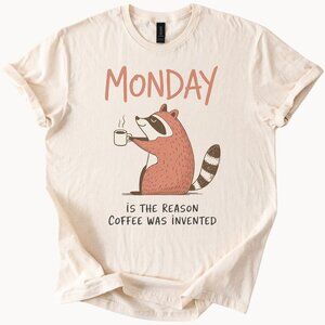 Monday Coffee Raccoon T Shirt Funny Animal Graphic Cute Coffee Lover Tee Gift